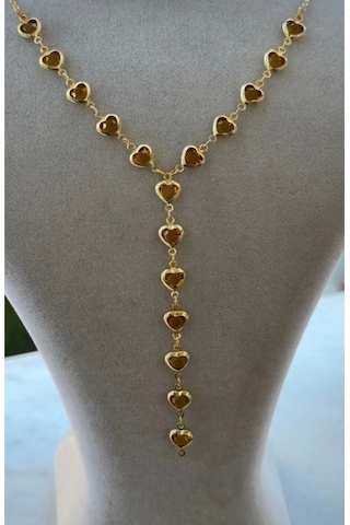 Kadın Gold Renk Zirkon Taşlı Özel Tasarım Y Model Kolye Sarı