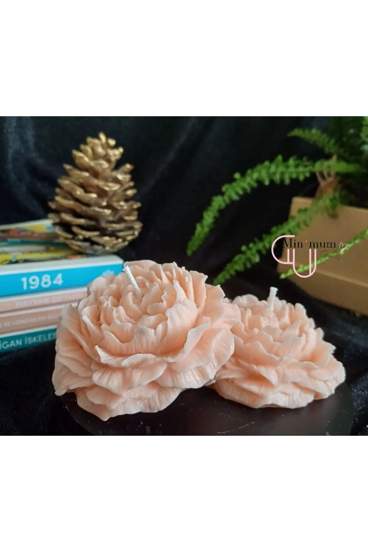2'li Şakayık Pudra Renk Gül Kokulu Dekoratif Mum