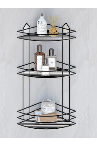 MultiStore Paslanmaz Siyah 3 Katlı Plastik Kaplama Köşe Duş Rafı Siyah