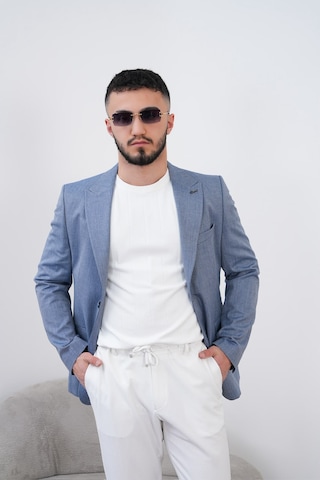 Dupont Classics Dupont Keten Slim Fit 6 Drop Sivri Yaka Çift Yırtmaçlı Erkek Blazer Ceket Açık Mavi