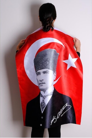 K.Atatürk İmzalı Türk Bayrağı Saten Kumaş Dijital Baskı 100x150 cm