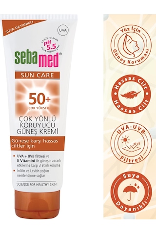 Sebamed Sun Care UVA / UVB Filtresi ve E Vitamini Üçlü Yüksek Koruma Çok Yönlü Güneş Kremi 50 SPF 75 ML