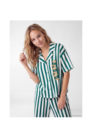 LC Waikiki Alıta Cıty Farkıyla Lcw Young Ekru Penye Çizgili Kısa Kollu Kadın Pijama Takım Ekru - 929536706 Ekru