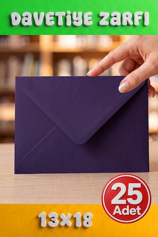 25 Adet 13x18 Cm Premium Kalite Davetiye Zarfı Mor