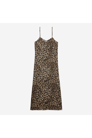 The Kooples Kadın Leopar Desenli Uzun İpek Elbise Kahverengi