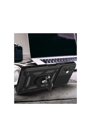 Newface - 466 - İnfinix Hot 30 4g Kılıf Pars Lens Yüzüklü Silikon - Csmo-tex - - Siyah Sıyah