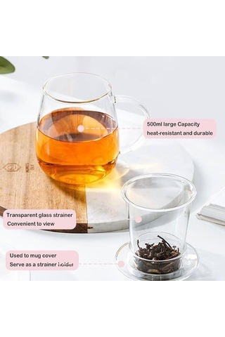 Yaozixa Borosilikat Cam Şişe, Filtreli Ve Kapaklı, 500ml, Yüksek Sıcaklığa Dayanıklı, Çay/içecek Hazırlama, Mantar Desenli, Günlük Kullanım Şeffaf