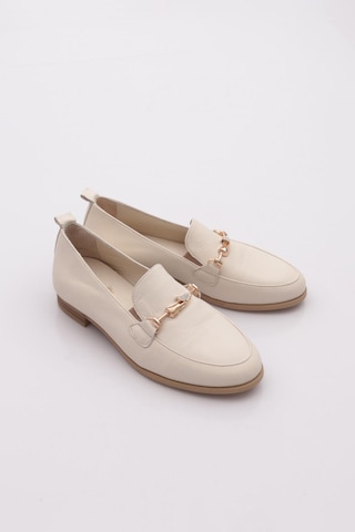 Mammamia D24ya-3470 Kadın Deri Loafer Ayakkabı Kemik Pen-crema