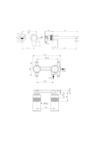 Cerafine O Ankastre Lavabo Bataryası-chrome-kıt2 +ankastre Lavabo Bataryası Iç Set-kıt1-2 Parça Is.35.05.01.01 Krom