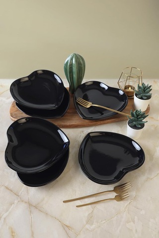 Lexroo Siyah Kalp Pasta Tabağı 20 Cm 6 Adet 650