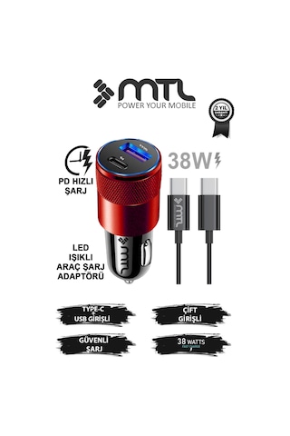 Araç Şarj Aleti Çakmaklık 38w Type-c Type-c + Usb Çift Portlu - Qualcomm Qc 4.0 Desteği Mt-a1835