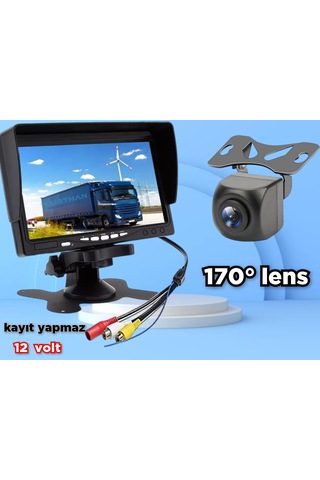 1 Adet 170 Derece Balık Gözü Kamera Ve 7'' Ekran Kayıt Yapmaz 12v