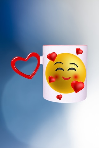 Kalp Emoji Baskılı Kalpli Kırmızı Kupa Bardak Çay Kahve Fincanı Beyaz