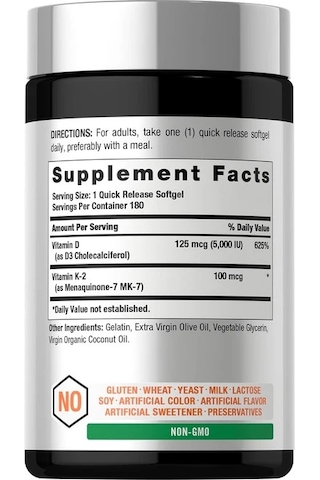 K2 Mk-7 100 Mcg +d3 5,000 Iu 180 Softgels