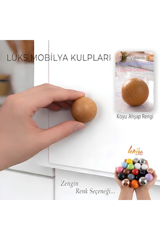 Sert Plastik Düğme Yuvarlak Top Koyu Ahşap Rengi Dolap Mobilya Mutfak Dolabı Çekmece Kulbu Kulpu Kulplar