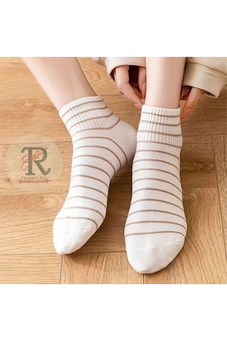 Trampler  Yarım Konç Patik Penye Kadın Çorap Krem Kahverengi 5 Çift Kahverengi - Krem