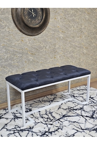 Zafir Beyaz Boyalı - L - Ayaklı 100 Cm X 38 Cm Oturak - Bench - Makyaj Taburesi - Makyaj Oturak Füme