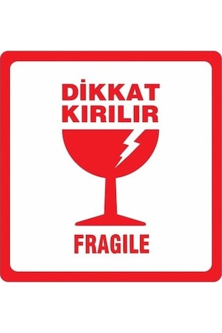 Dikkat Kırılır Etiketi Kırmızı 10Cm 10Cm 1000Adet