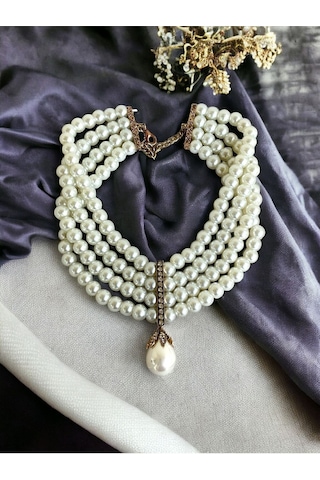 İnci Mayorka Choker Kolye Beyaz