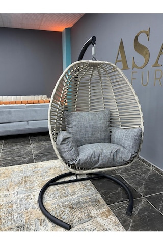 Istanbul Luminea Home Tek Kişilik, Ip Örgü, Bahçe, Balkon, Ev Salıncağı, Gri Minderler Dahil