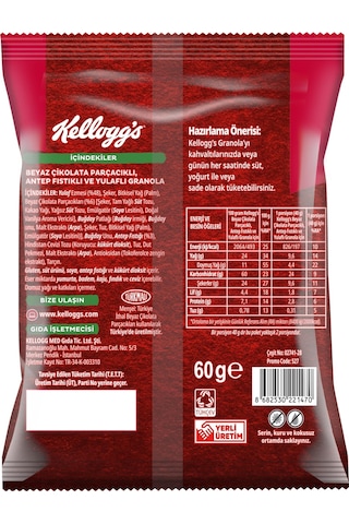 Kellogg's Beyaz Çikolata Parçacıklı&antep Fıstıklı Granola 60gr