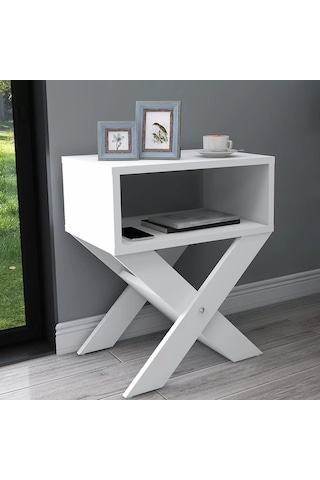 Reyo Home Enda X Ayaklı Komodin Kahve Sehpası Mat Beyaz