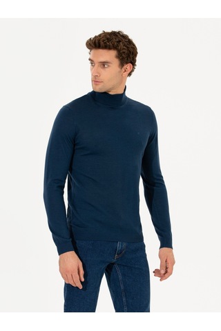 Cacharel İndigo Slim Fit Balıkçı Yaka Basic Triko Kazak Mavi