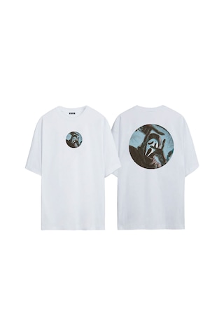 Thewert Unisex Çığlık Maskesi Ön Arka Baskılı Beyaz Oversize T-shirt