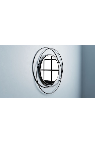 Halkalı Model Metal Dekoratif Duvar Aynası Siyah