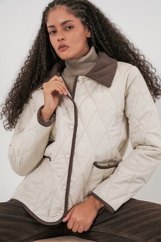 Bigdart Kadın Kapitone Oversize Mont 5226 - Ekru Kahve Çok Renkli