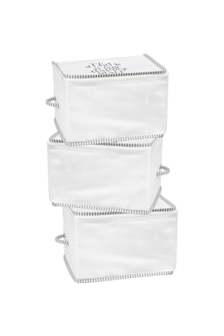 3 Lü İpli Kazak Hurcu Set, Yatak Baza Kanepe Altı Kıyafet Çamaşır Eşarp Düzenleyici 30x20cm 3 Adet Beyaz