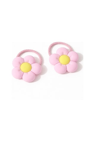 Çiçekli Kız Çocuk Lastikli Toka 2li Set St09517 Pembe