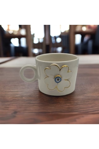 Altın Yaldızlı Nazar Boncuklu Yonca Fincan Mug
