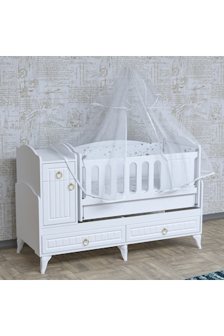 Garaj Home Sude Membran Beyaz Asansörlü Beşik Yatak Ve Uyku Seti Beyaz