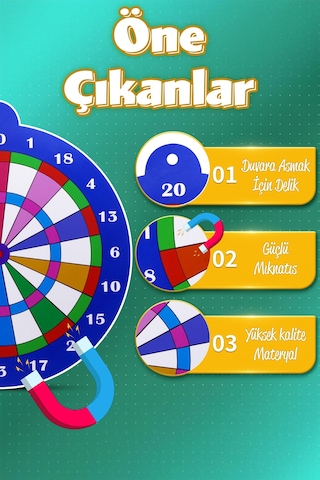 Mıknatıslı Dart Seti Mini Boy Dart Oyunu Duvara Zarar Vermeyen İğnesiz Dart Atma 3 Oklu Çap: 28 Cm
