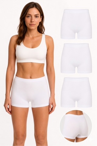Westicgiyim Westiçgiyim Kadın Bambu Boxer - Premium Doğal Lifli Yumuşak Doku - 3'lü Paket Beyaz