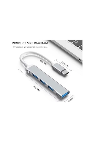 Type-c Usb Çoklayıcı Hub 1x Usb 3.0 + 3x Usb 2.0 Yüksek Hızlı Dönüştürücü Adaptö