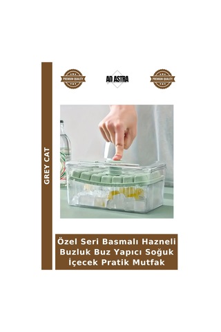Özel Seri Basmalı Hazneli Buzluk Buz Yapıcı Soğuk İçecek Pratik Mutfak Çok Renkli