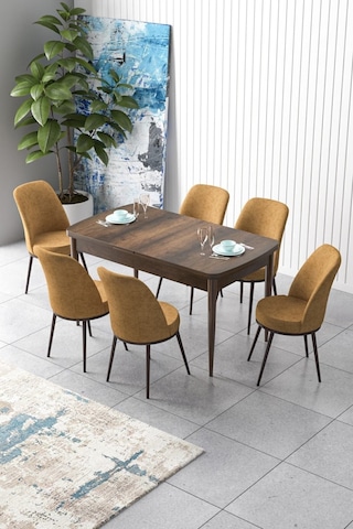 Canisa Concept Zen Serisi 80x132 Mdf Açılabilir Barok Ahşap Desen Masa Takımı Ve 6 Cappucino Sandalye Barok Masa Sandalyeler Cappucino