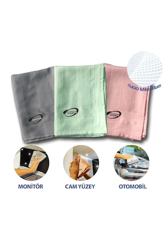İz Bırakmayan Mikrofiber Temizlik Bezi 3&apos Lü Set Cam Ve Ayna Silme Toz Alma Temizlik Bezi Belirtilmemis