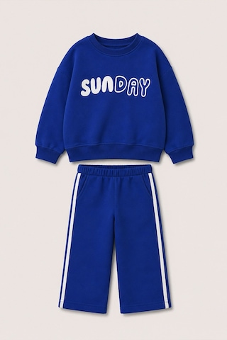 Monila Erkek Çocuk Ekru Slogan Baskılı 3 İplik Kumaş Pamuklu Eşofman Takım Lacivert