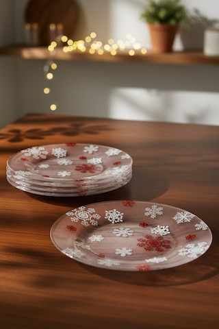 Crystal - 6'lı Cam Pasta Tabağı Kahvaltı Tabağı Seti Cam Tabak Yılbaşı Seti 19 cm