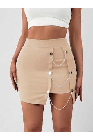 Zincirli Mini Etek S241008 Bej