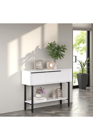 Robin Home Dresuar Antre Hol Kapaklı 100cm Metal Ayaklı Beyaz Beyaz