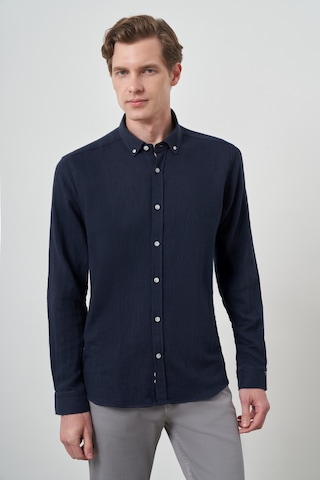 Morven Erkek Lacivert Trend Keten Slim Fit Düğmeli Yaka Gömlek 25ys004013200 Lacivert Lacivert