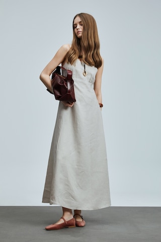 Lufian Selene Kadın Askılı Keten Elbise Bej Bej 121290015100550 Bej
