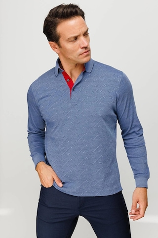 Desen Triko Erkek Polo Yaka Desenli Uzun Kollu Sweatshirt Lacivert Lacivert