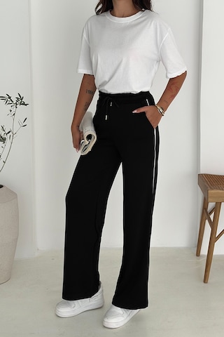 Noa & Noa Kadın Lastikli Bel Bağcıklı Bol Paça Pantolon Rahat & Minimal Stil Siyah