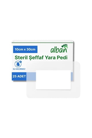 Steril Yara Pedi, Poliüretan 10cmx30cm Pansuman Yara Örtüsü, Steril Tekli Paketlerde 25li Kutuda