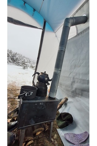 Kamp Çadırı Soba Bacası Çıkışı Yanmaz + Su Geçirmez Kumaş Çift Katlı Gri